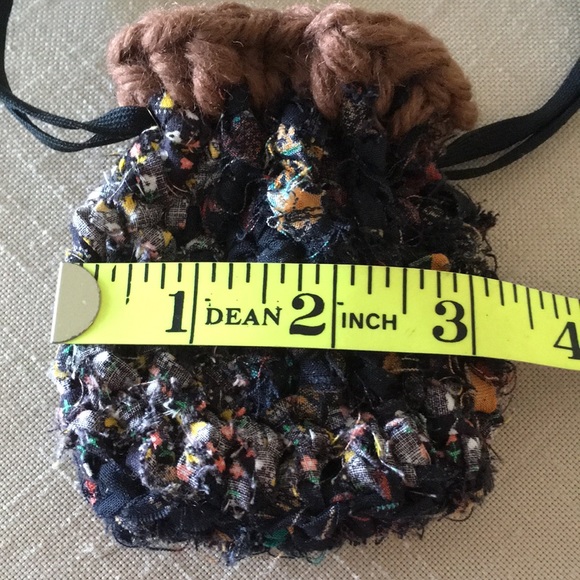 HAND CRAFTED 3 Mini Bags Boho Drawstring Crochet Tan Black Red - Picture 8 of 12